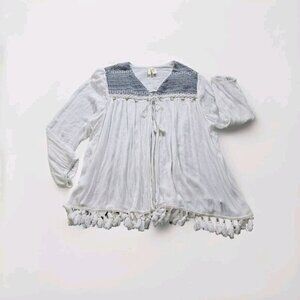 Studio West Apparel Top Womens 2X Ivory Embroidery LS Beach Coastal Gauze Boho